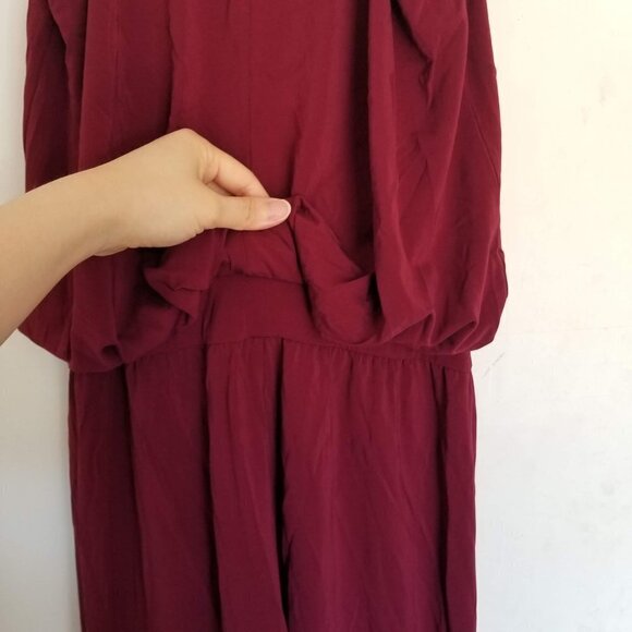 Elizabeth and James Dark Red Asymmetric Rowan Keyhole Back Midi Dress Size XS - Picture 8 of 17